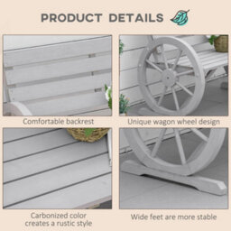 Wyld Haus Linifi Grey Rustic 2-Seater Garden Bench With Wagon Wheel Arms And High Back - thumbnail 5