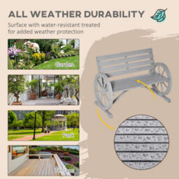 Wyld Haus Linifi Grey Rustic 2-Seater Garden Bench With Wagon Wheel Arms And High Back - thumbnail 6