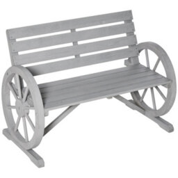 Wyld Haus Linifi Grey Rustic 2-Seater Garden Bench With Wagon Wheel Arms And High Back - thumbnail 2