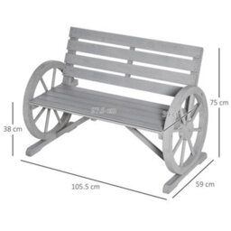 Wyld Haus Linifi Grey Rustic 2-Seater Garden Bench With Wagon Wheel Arms And High Back - thumbnail 3