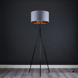 Valuelights Camden Black Tripod Floor Lamp With Grey/gold Shade And Bulb - thumbnail 2