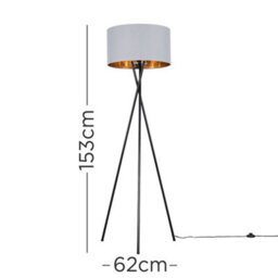 Valuelights Camden Black Tripod Floor Lamp With Grey/gold Shade And Bulb - thumbnail 5