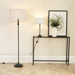 Valuelights Maggie Black Metal Candlestick Slim Table Lamp With White Fabric Drum Lamp Shade - thumbnail 3