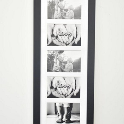 Biznest 5 Multi-Aperture Frame Photos Multi Picture Wall Frame Family Rules Collage Frame Photo Frame 26X65Cm (Black)