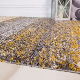 Loomed Super Soft Yellow Grey Mottled Striped Shaggy Area Rug 120X170Cm - thumbnail 3