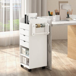 Costway Rolling Storage Cart Kitchen Office Mobile Storage Cabinet W/ 3 Drawers - thumbnail 4