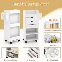 Costway Rolling Storage Cart Kitchen Office Mobile Storage Cabinet W/ 3 Drawers - thumbnail 6