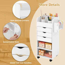 Costway Rolling Storage Cart Kitchen Office Mobile Storage Cabinet W/ 3 Drawers - thumbnail 9
