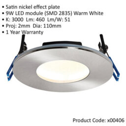 Satin Nickel Recessed Bathroom Downlight - 9W Warm White Led Slim Ceiling Light - thumbnail 2