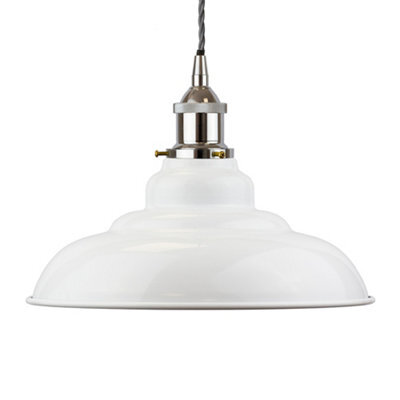 White St Edmund's Painted Dome Pendant Light With Nickel Lamp Holder And Grey Twisted Cable - Se Home - image 1
