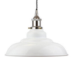 White St Edmund's Painted Dome Pendant Light With Nickel Lamp Holder And Grey Twisted Cable - Se Home - thumbnail 1