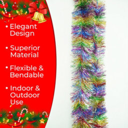 Neel Blue Rainbow Metallic Shiny Christmas Tinsel Garland For Xmas Tree & Home Decorations, 2M X 9Cm - thumbnail 3