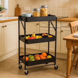 Celino Storage Cart 3 Tier Metal Kitchen Trolley With Wheels Rolling Utility Bathroom 46X29X79 Cm - thumbnail 1