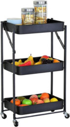 Celino Storage Cart 3 Tier Metal Kitchen Trolley With Wheels Rolling Utility Bathroom 46X29X79 Cm - thumbnail 2