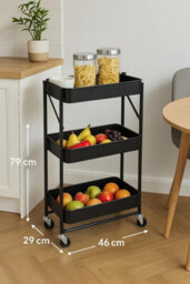 Celino Storage Cart 3 Tier Metal Kitchen Trolley With Wheels Rolling Utility Bathroom 46X29X79 Cm - thumbnail 3