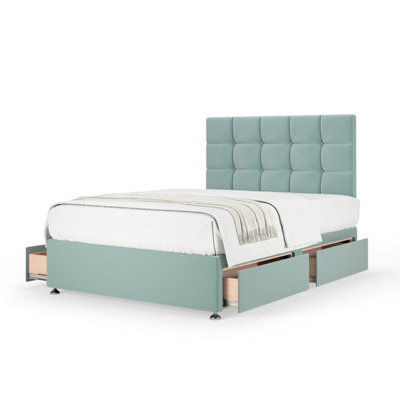 Bedmaster Duckegg Plush Velvet 4 Drawer Divan Base And Square Headboard Small Double