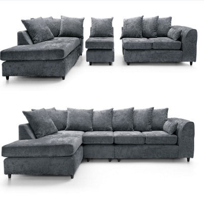 Alabama Jumbo Cord Corner Sofa Black (Right Hand)