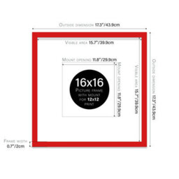 "16X16"" Red Picture Frame - 16X16"" Square Frame With 12X12"" Mount For 16X16""/12X12"" Pictures Classic Style Room Decor, 1 Pack" - thumbnail 2