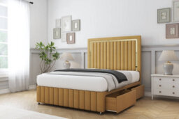 "Sloomy Boston Gold Mustard Plush Divan Bed 2 Drawers Right Side-26"" Strutted Headboard 12"" Footboard 4'6 Double" - thumbnail 4