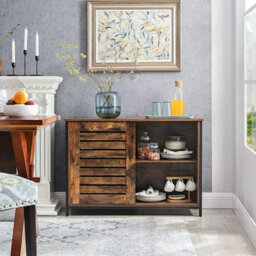 Songmics Sideboard, Kitchen Cabinet With Sliding Doors, Chest Of Drawers, Living Room, Hall, Kitchen, Home Office, Steel Frame - thumbnail 2