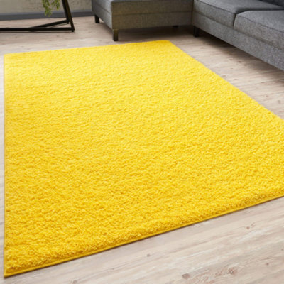 The Rugs Yellow Soft Plain Design Fluffy Shaggy Rugs And Runners High Pile Living Room Kitchen Hallway 380 - image 1