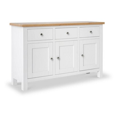 Farro White Large Sideboard Fully Assembled - Painted With Oak Top By Roseland Furniture - image 1