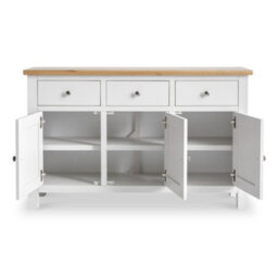 Farro White Large Sideboard Fully Assembled - Painted With Oak Top By Roseland Furniture - thumbnail 6