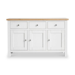 Farro White Large Sideboard Fully Assembled - Painted With Oak Top By Roseland Furniture - thumbnail 3