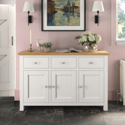 Farro White Large Sideboard Fully Assembled - Painted With Oak Top By Roseland Furniture - thumbnail 2