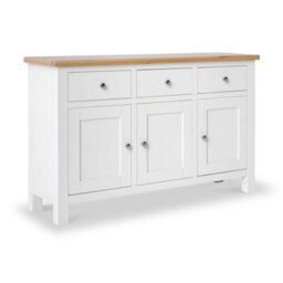 Farro White Large Sideboard Fully Assembled - Painted With Oak Top By Roseland Furniture
