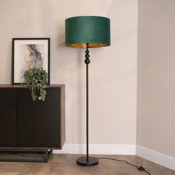 Valuelights Marissa Black Stacked Ball Floor Lamp With Forest Green Velvet With Gold Inner Lamp Shade - thumbnail 3