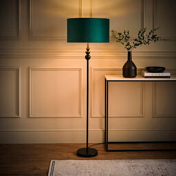 Valuelights Marissa Black Stacked Ball Floor Lamp With Forest Green Velvet With Gold Inner Lamp Shade - thumbnail 5