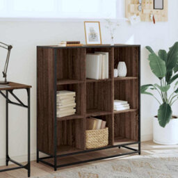 Berkfield Bookcase Brown Oak 97.5X33X107.5 Cm Engineered Wood And Metal - thumbnail 3