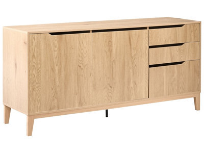 Wyld And Coco Nordic Sideboard Light Brown - 2 Doors, 3 Drawers, Matt Oak Effect - W160 X D45 X H75 Cm - image 1