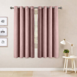 Oxford Homeware Eyelet Linen Effect Curtains Blush Pink Fully Lined 100% Blackout Thermal Insulated Curtain Pair (W)117Cmx(L)137Cm - thumbnail 1