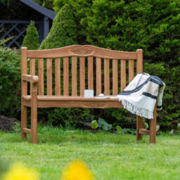 Garden Market Place The Garden Marketplace Solid Teak 2 Seater Garden Bench, Decorative Flower & Leaf Carvings, Heavy Duty Hardwood - thumbnail 3