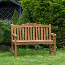 Garden Market Place The Garden Marketplace Solid Teak 2 Seater Garden Bench, Decorative Flower & Leaf Carvings, Heavy Duty Hardwood - thumbnail 1