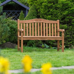 Garden Market Place The Garden Marketplace Solid Teak 2 Seater Garden Bench, Decorative Flower & Leaf Carvings, Heavy Duty Hardwood - thumbnail 2