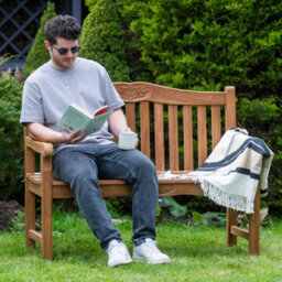 Garden Market Place The Garden Marketplace Solid Teak 2 Seater Garden Bench, Decorative Flower & Leaf Carvings, Heavy Duty Hardwood - thumbnail 7
