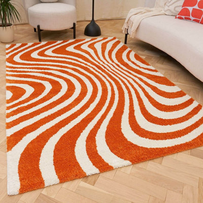 The Rugs Joli Orange And White Striped Rug Soft Dense Pile Easy To Clean And Pet Friendly For Living Rooms And Bedrooms - image 1