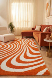 The Rugs Joli Orange And White Striped Rug Soft Dense Pile Easy To Clean And Pet Friendly For Living Rooms And Bedrooms - thumbnail 4