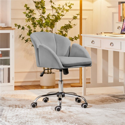Yaheetech Modern Desk Chair For Home Office Makeup - Light Grey / Velvet - image 1