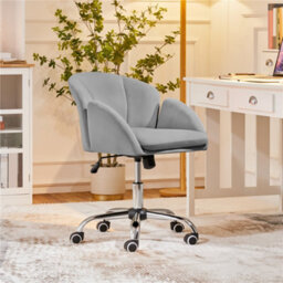 Yaheetech Modern Desk Chair For Home Office Makeup - Light Grey / Velvet - thumbnail 1