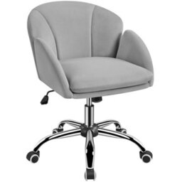 Yaheetech Modern Desk Chair For Home Office Makeup - Light Grey / Velvet - thumbnail 2