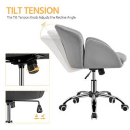 Yaheetech Modern Desk Chair For Home Office Makeup - Light Grey / Velvet - thumbnail 5