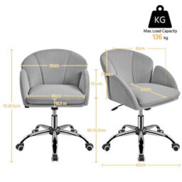 Yaheetech Modern Desk Chair For Home Office Makeup - Light Grey / Velvet - thumbnail 3
