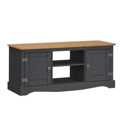 Dark Grey Charcoal Tv Unit 2 Door 1 Shelf Solid Pine Wood Media Stand - image 1