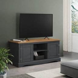 Dark Grey Charcoal Tv Unit 2 Door 1 Shelf Solid Pine Wood Media Stand - thumbnail 3