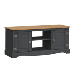 Dark Grey Charcoal Tv Unit 2 Door 1 Shelf Solid Pine Wood Media Stand