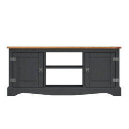 Dark Grey Charcoal Tv Unit 2 Door 1 Shelf Solid Pine Wood Media Stand - thumbnail 2